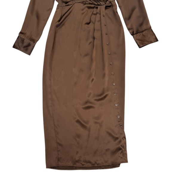NWT Sold Out Reformation Lyon Silk Midi Shirt Dress in Brown Size 6 - Picture 8 of 12